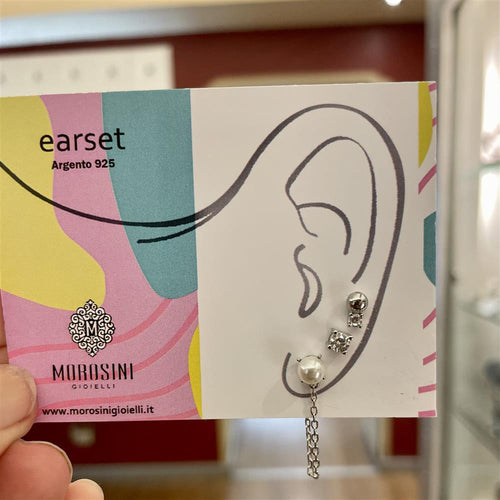 Earset argento 3 orecchini perla e zirconi
