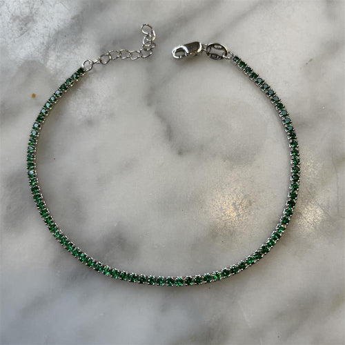 Bracciale Tennis argento e zirconi verdi