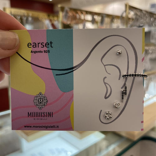 Earset argento 5 orecchini zirconi bianchi e neri