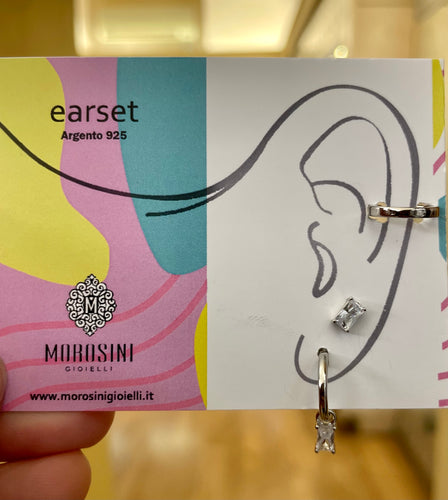 Earset argento 3 orecchini taglio smeraldo