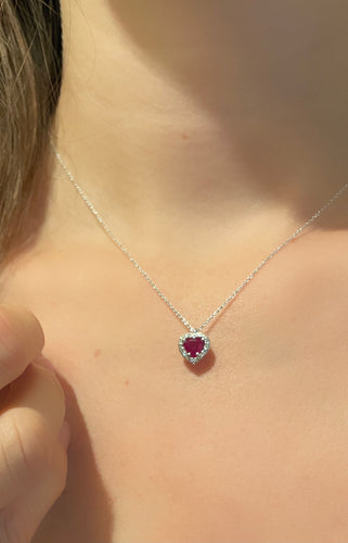 Collana Cuore Rubino rosso e Diamanti