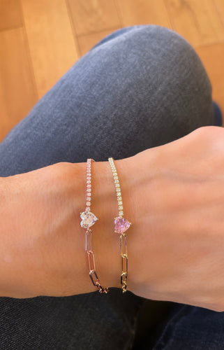 Bracciale Tennis argento rosé cuore